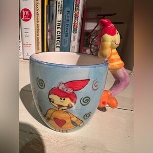 Whimsical Gryphonware Ceramic Mug – Sculpted Girl Handle Novelty Coffee Cup